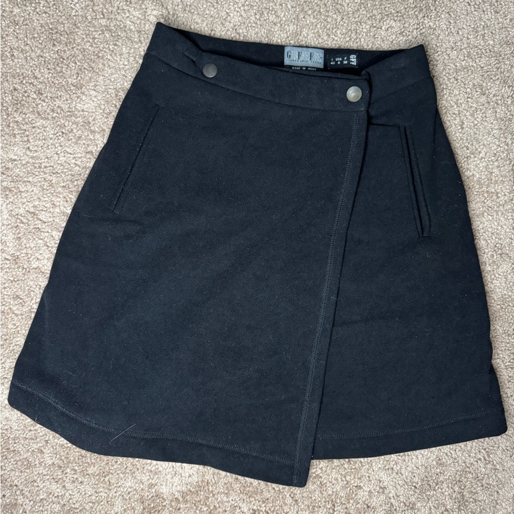Gianfranco Ferre Black Wrap-Front Mini Skirt with Snap